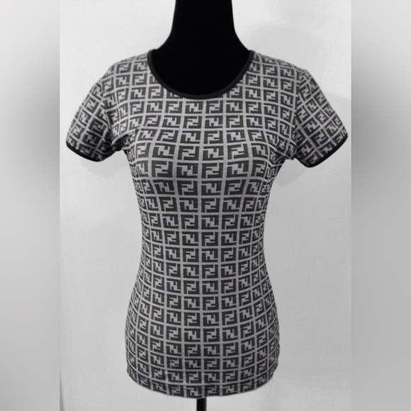 FENDI FF Monogram Black Grey Logo Print Top IT 42 (equiv. 4 US) - Picture 1 of 6